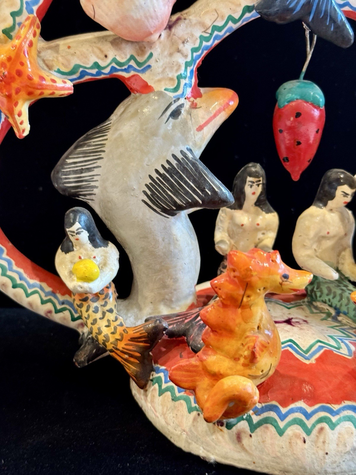 Vintage Mexican Tree of Life Pottery LARGE Mermaid Folk Art Arboles De Vida 12"