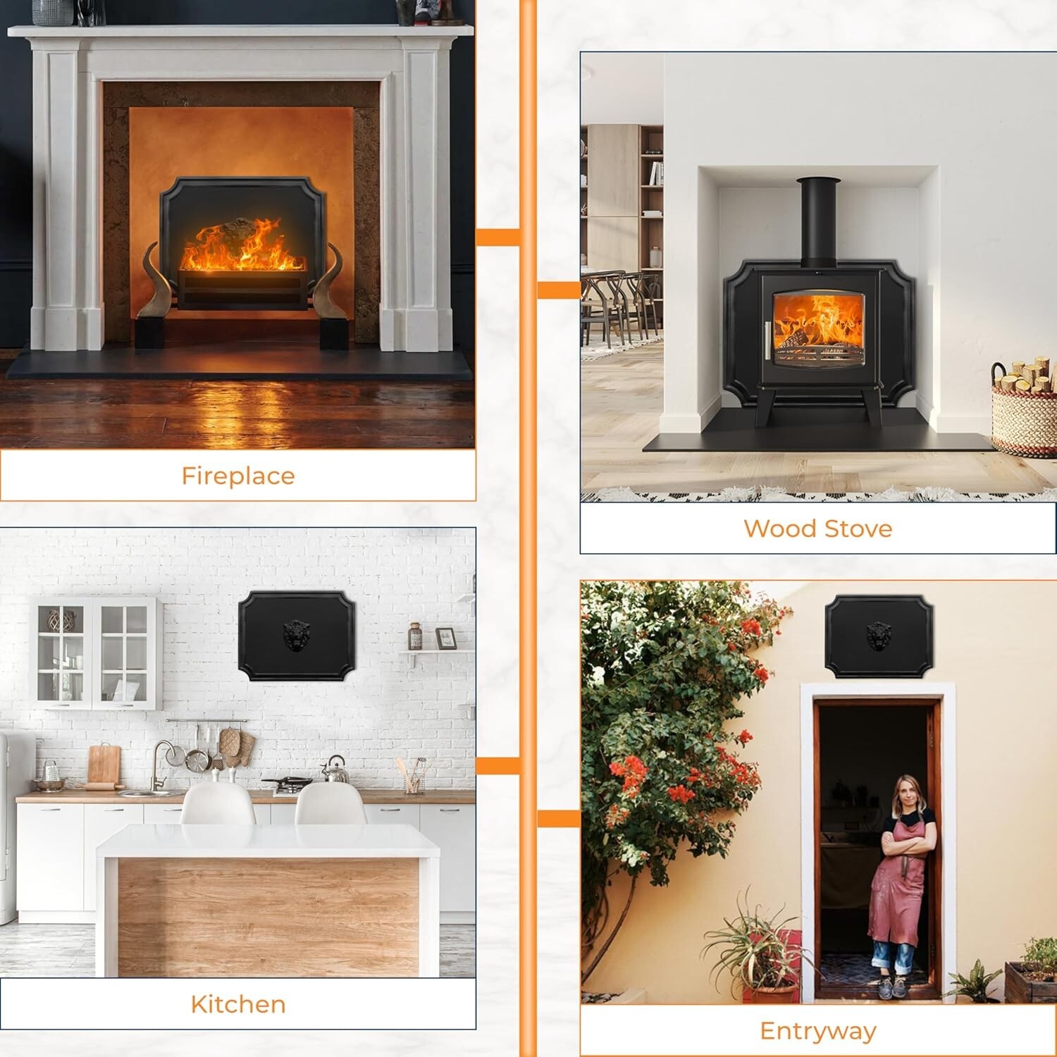 Fire Backs for Fireplace Heat Reflection Wall with Feet - 20"(W) x 16"(H)