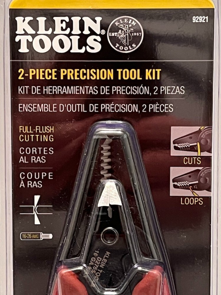 Klein Tools 92921 - 2-Piece Precision Tool Kit Full-Flush Cutting Cuts & Loops