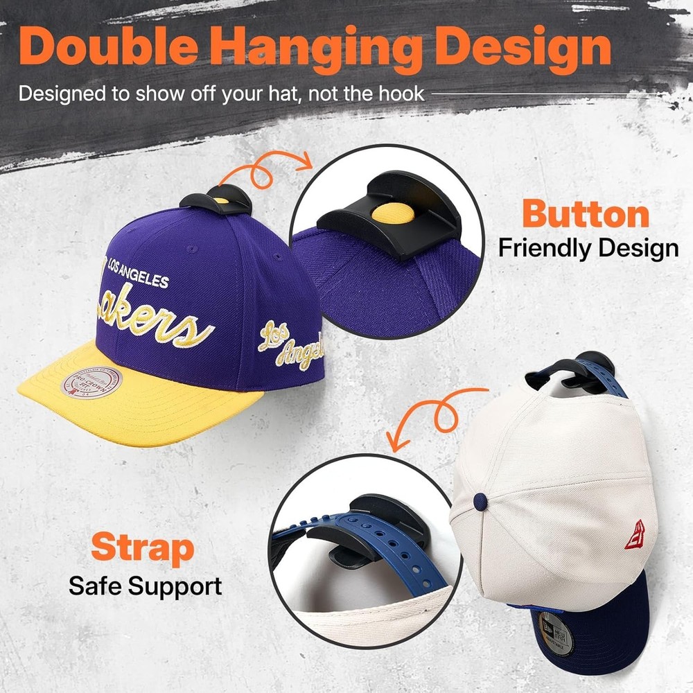Adhesive Hat Hooks for Wall 16 Pack, Strong Hat Rack for Baseball Cap Display...