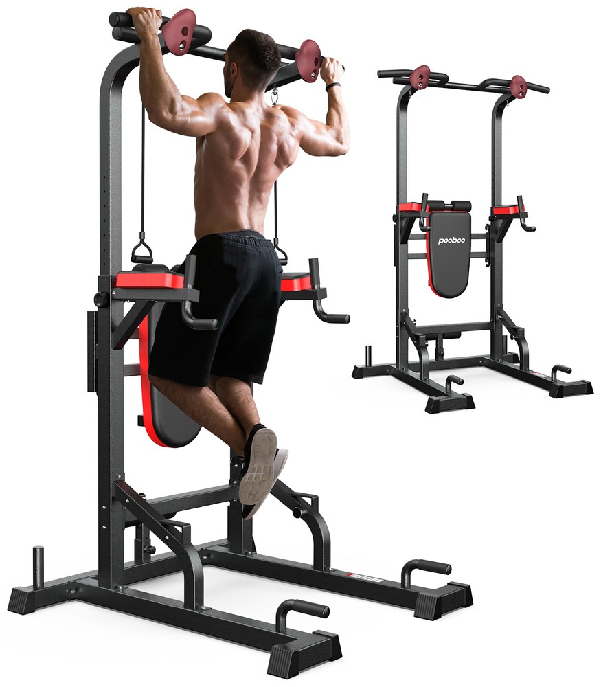 Power Tower MultiFunction Strength Training Dip Station Pull Up Bar With Bench