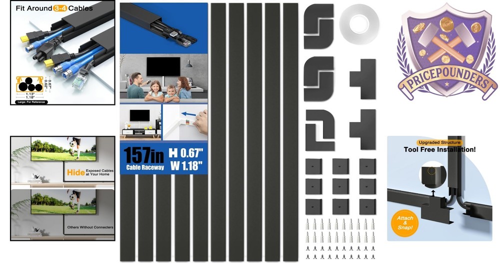 Durable Black Cable Cover Raceway Kit - Easy Installation & Child-Safe Design