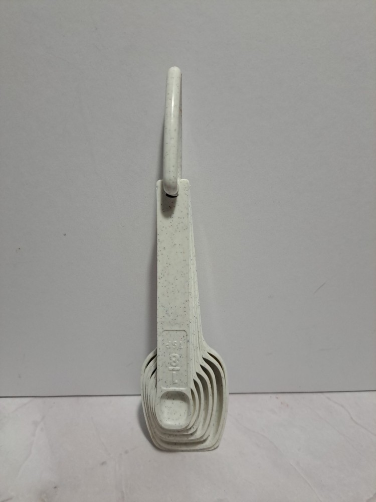 Tupperware Measuring Spoons Set Speckled Gray/White Fireworks 7 pcs + Ring