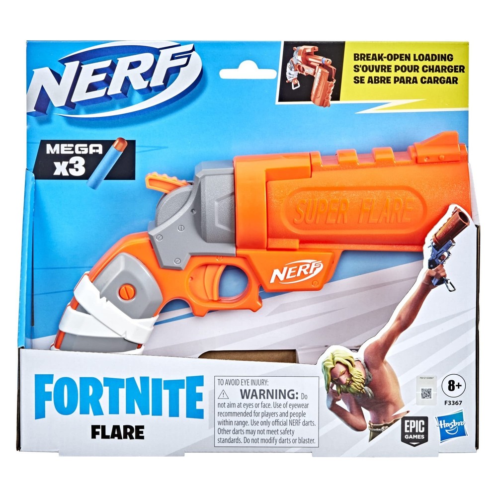 Nerf Fortnite Flare Dart Blaster, Break-Open Dart Loading, Includes 3 Mega...