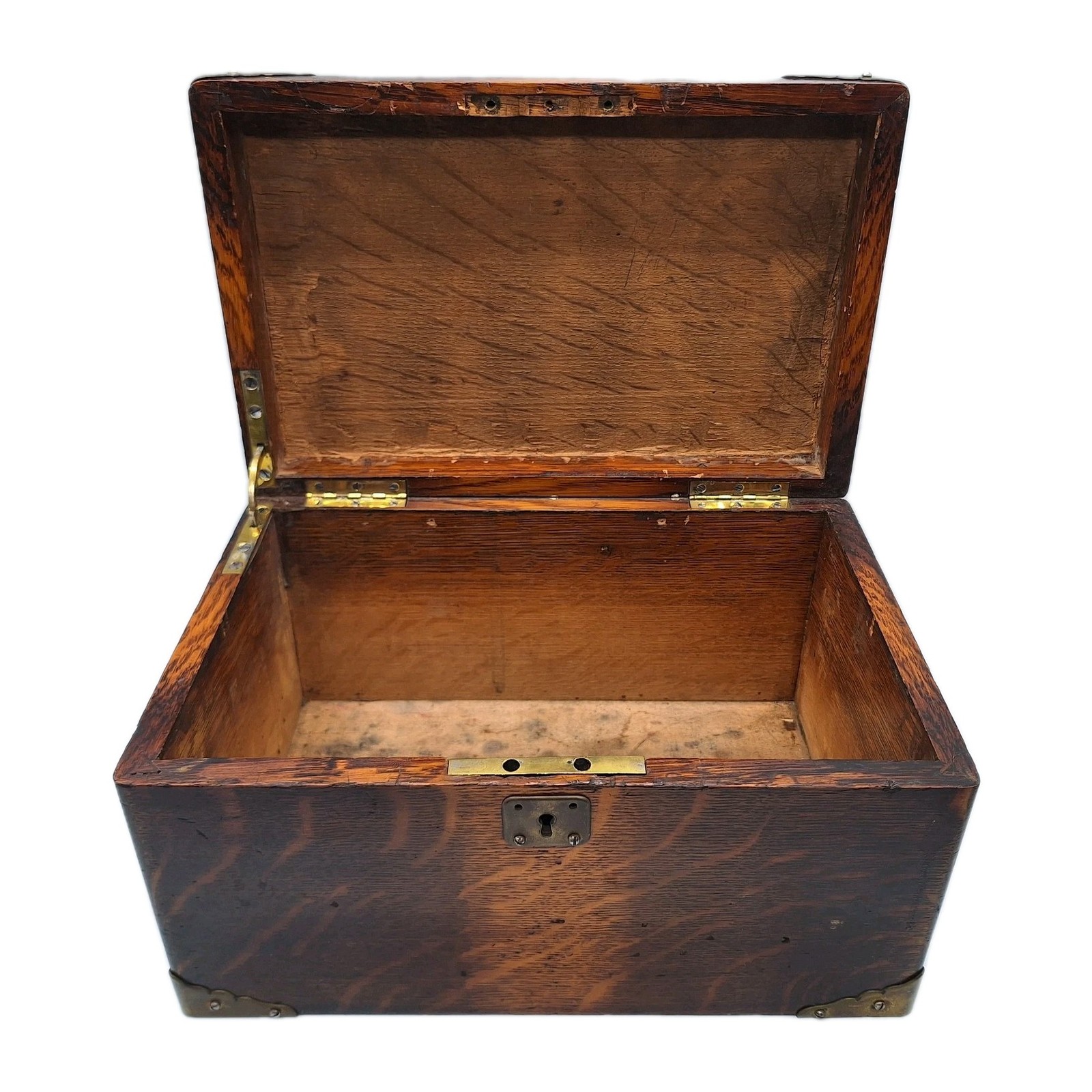 Antique Quarter Sawn Tiger Oak Silver / Flatware Chest Brass Handles Small