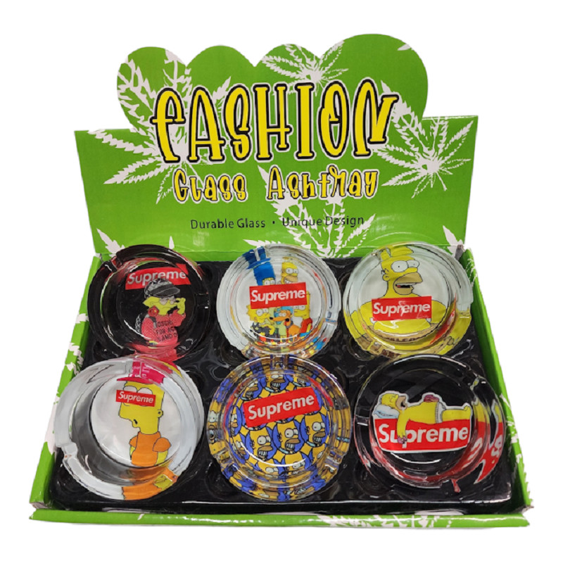 Glass Fashion Ashtray - Multi Design - (6 Count Display) Free Shipping/Supreme