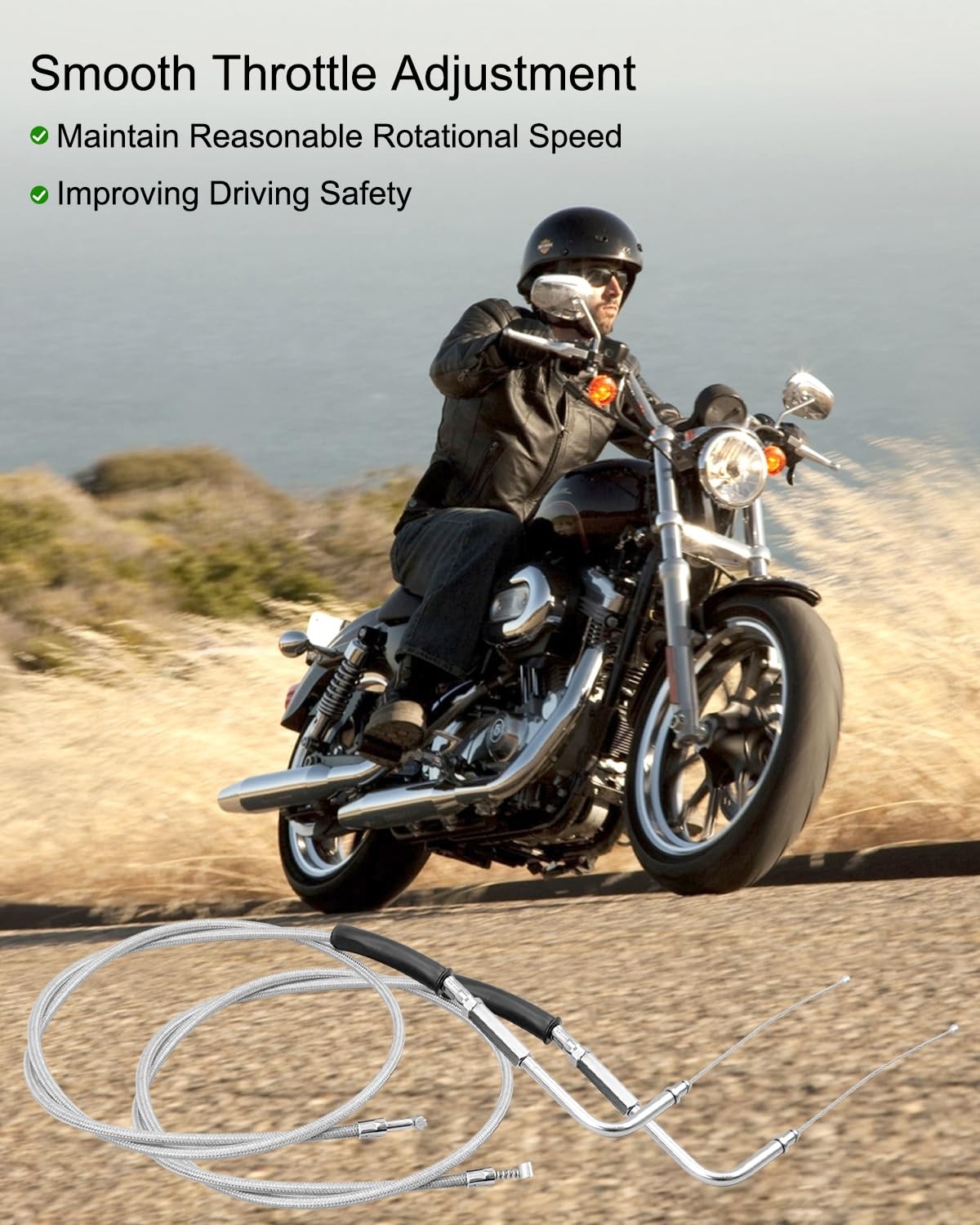 42" Stainless Steel Throttle Idle Cable Set Fit for Harley Davidson FXST FLST...