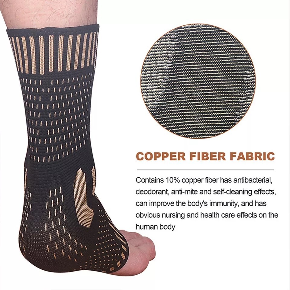 Copper Ankle Brace Silver Support Compression Sleeve Socks Foot Fasciitis Pain
