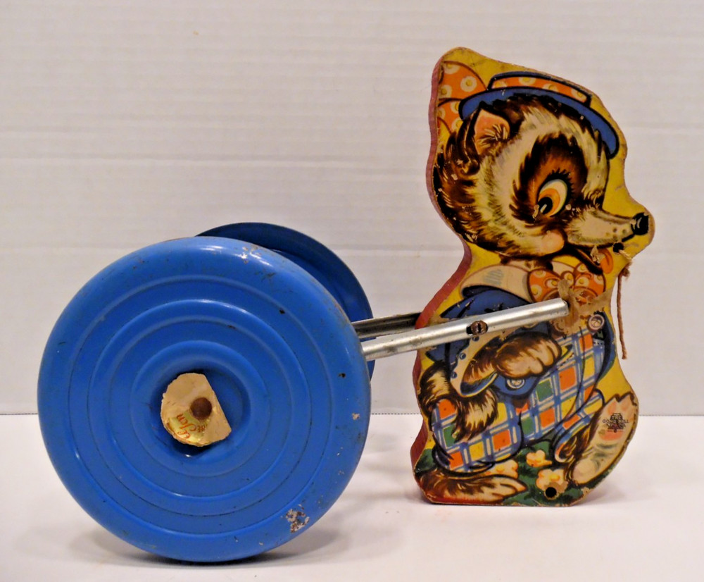 Antique Going Bell Racoon Pull Toy 1930's Bell Chime