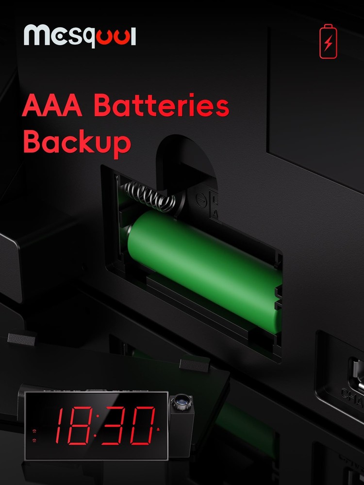 Mesqool Projection Alarm Clock, with Projection, Red Digits;