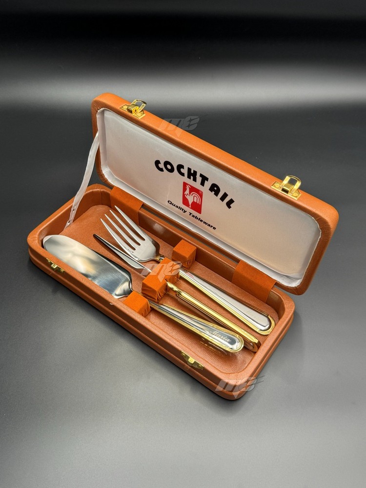 24k Gold Wedding Cake Server Set Personalized Name Knife & Fork Premium Gift Box