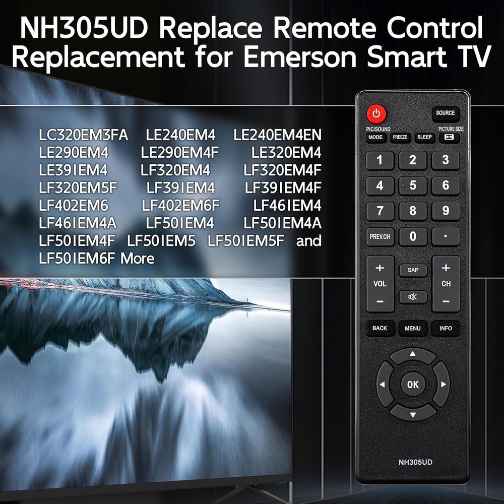 NH305UD Remote Control Replacement for Emerson TV Remote, Universal Black
