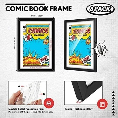8 Pack Comic Book Frames, Fits Current 6 3/4 X 10 1/4, Wall/Tabletop Display
