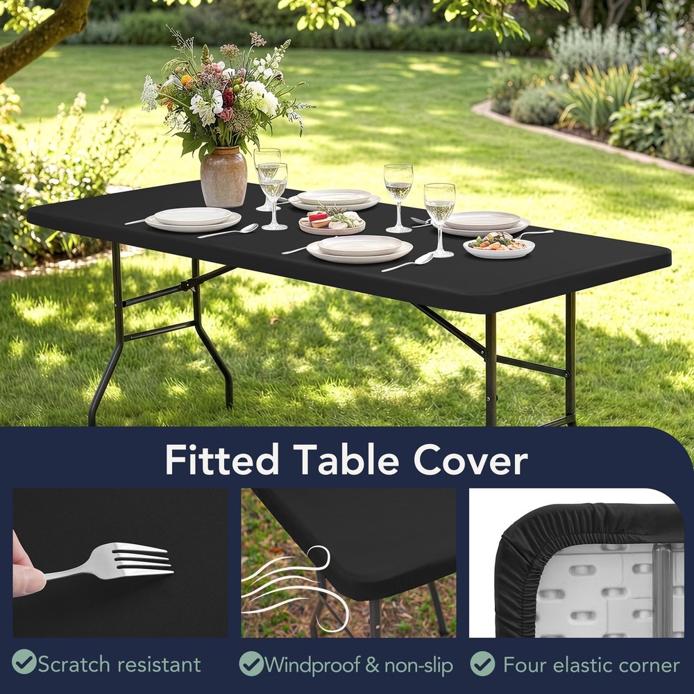 Fitted Tablecloths with Elastic - 2 Pack 5ft Folding Table Covers Rectangle, ...
