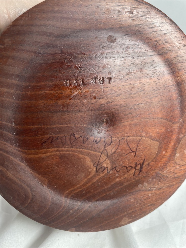 Walnut wood jar with lid Hand Crafted Signed
