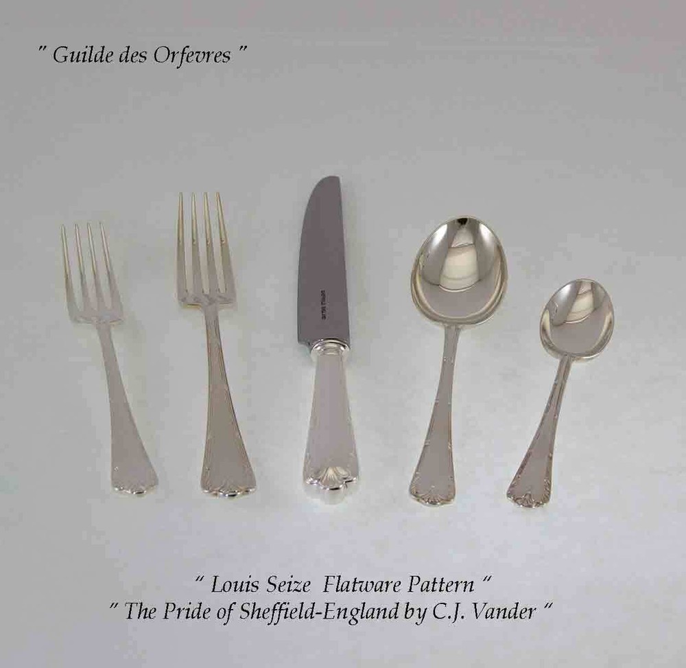 Finest Silver Plated Five Piece Place-Setting, Louis Seize