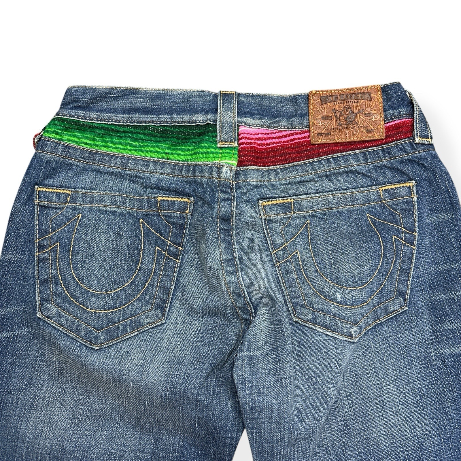 VTG True Religion Size 25 Brianna Baja Boyfriend Button-Fly Serape Patched Jeans