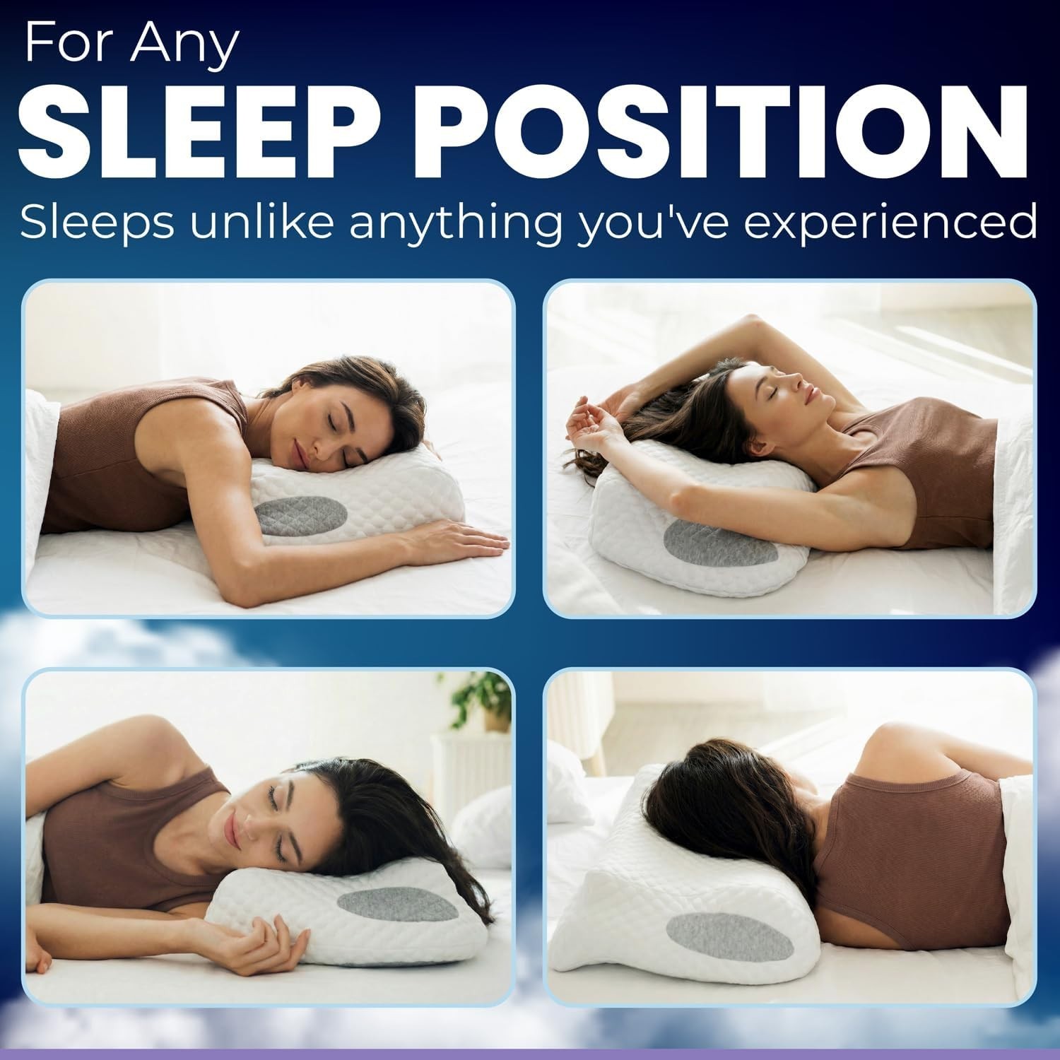 Ergo Pillow for Sleep Apnea, Neck Pain, and Snoring Relief, Standard, White Gray