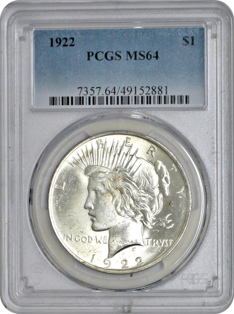 1922 Peace Silver Dollar $1 PCGS MS64 Choice Uncirculated