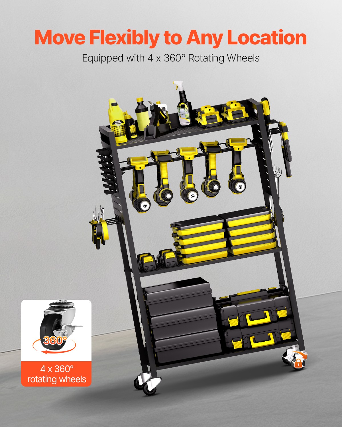 VEVOR 4-tier Tool Organizer Cart on Wheels 150 lbs Garage Cart for Workshop