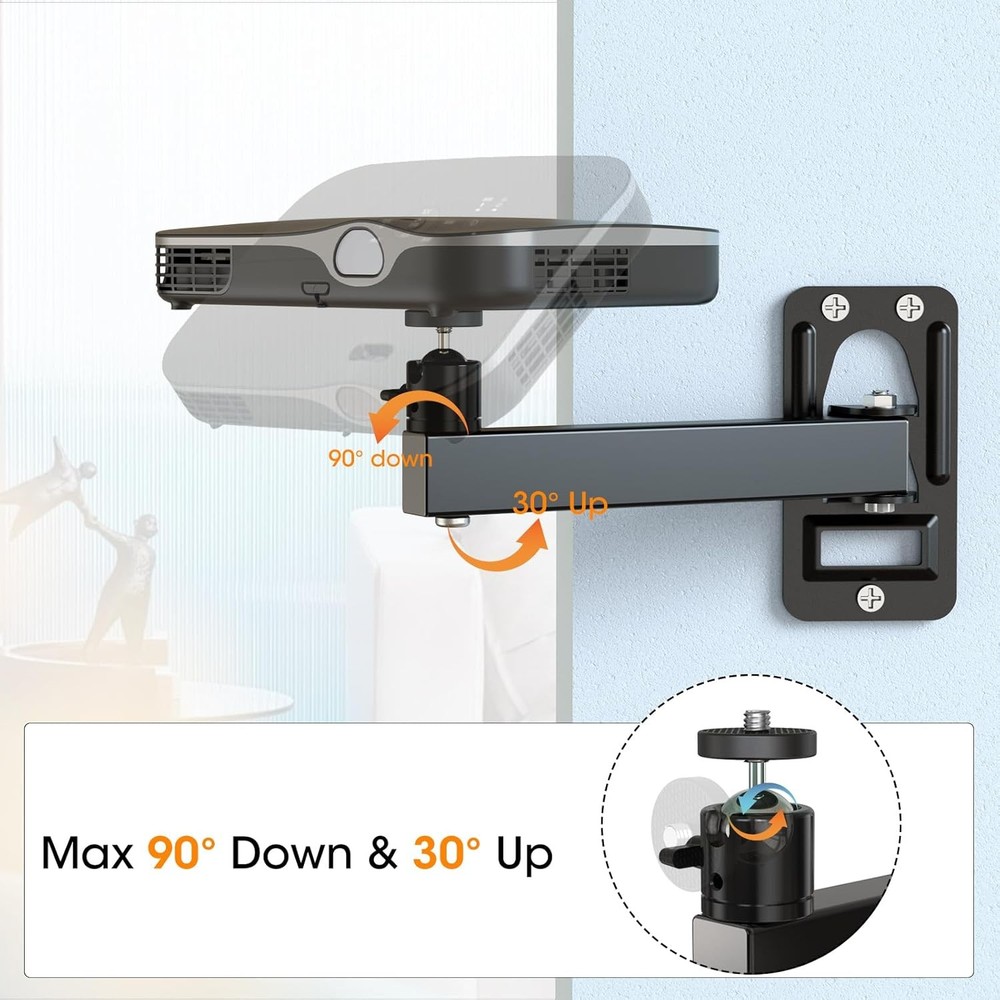 Mini Ceiling Wall Projector Mount Stand- Adjustable Tilt&Swivel Hanging Black