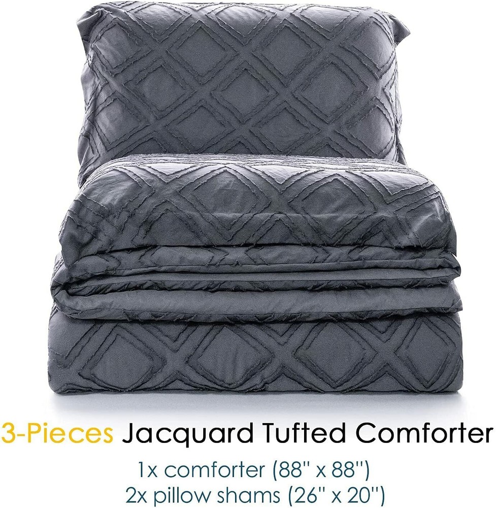 Queen Comforter Set Jacquard Tufted Bedding Comforter Sets for Queen Bed, Grey B