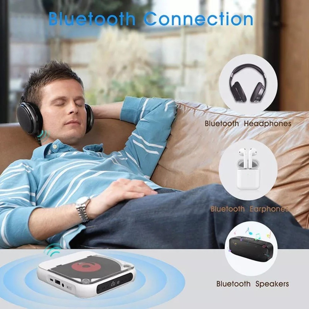 1PC Versatile CD Player 5V2A BT 5.3 CD/CD-R/CD-RW/MP3/WAV Essential For Learning