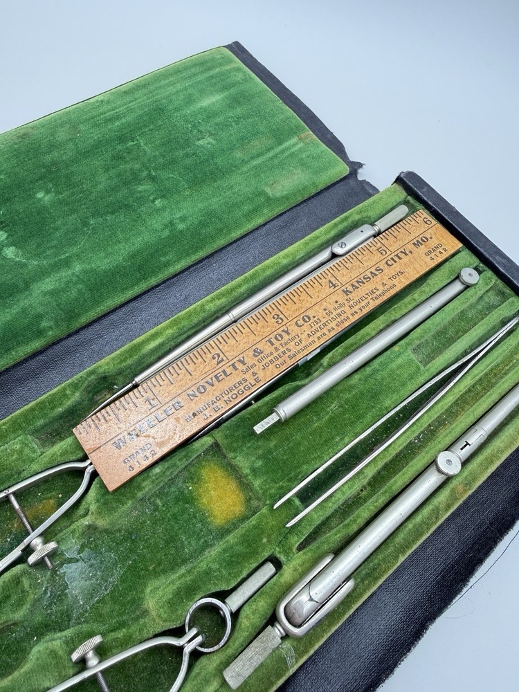 K+E Early Drafting Compass Set In Original Box Made In Germany Keuffel & Esser