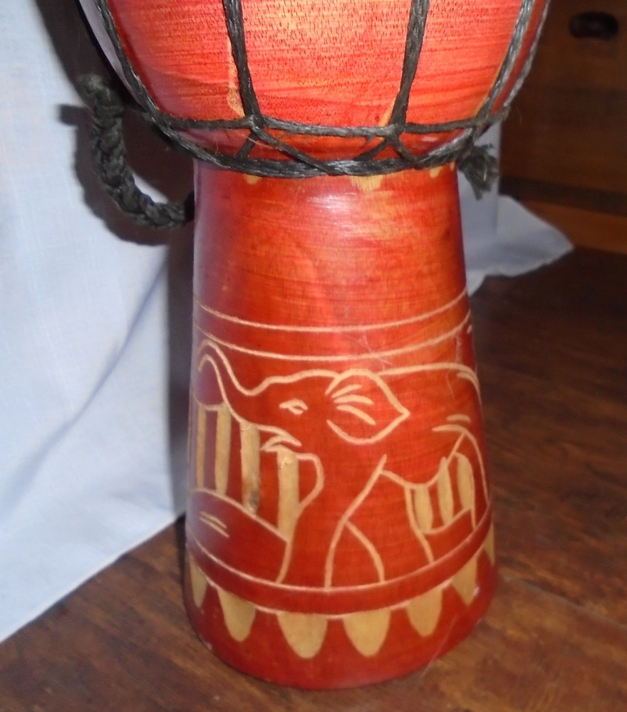 Djembe Hand Drum Bongo Hand Carved Elephant w/ strap