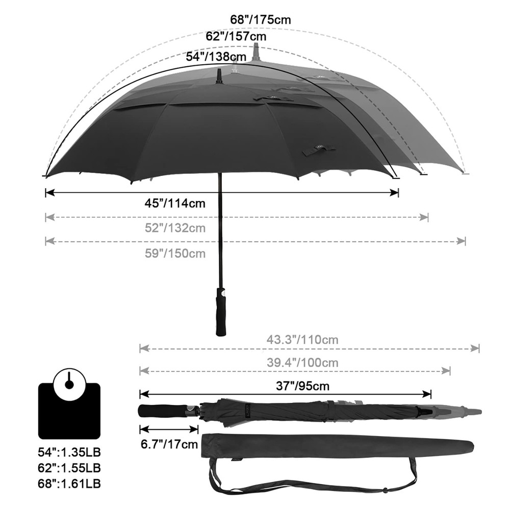 Golf Umbrella 68 Inch Automatic Open Extra Large Double Canopy Vented Pro