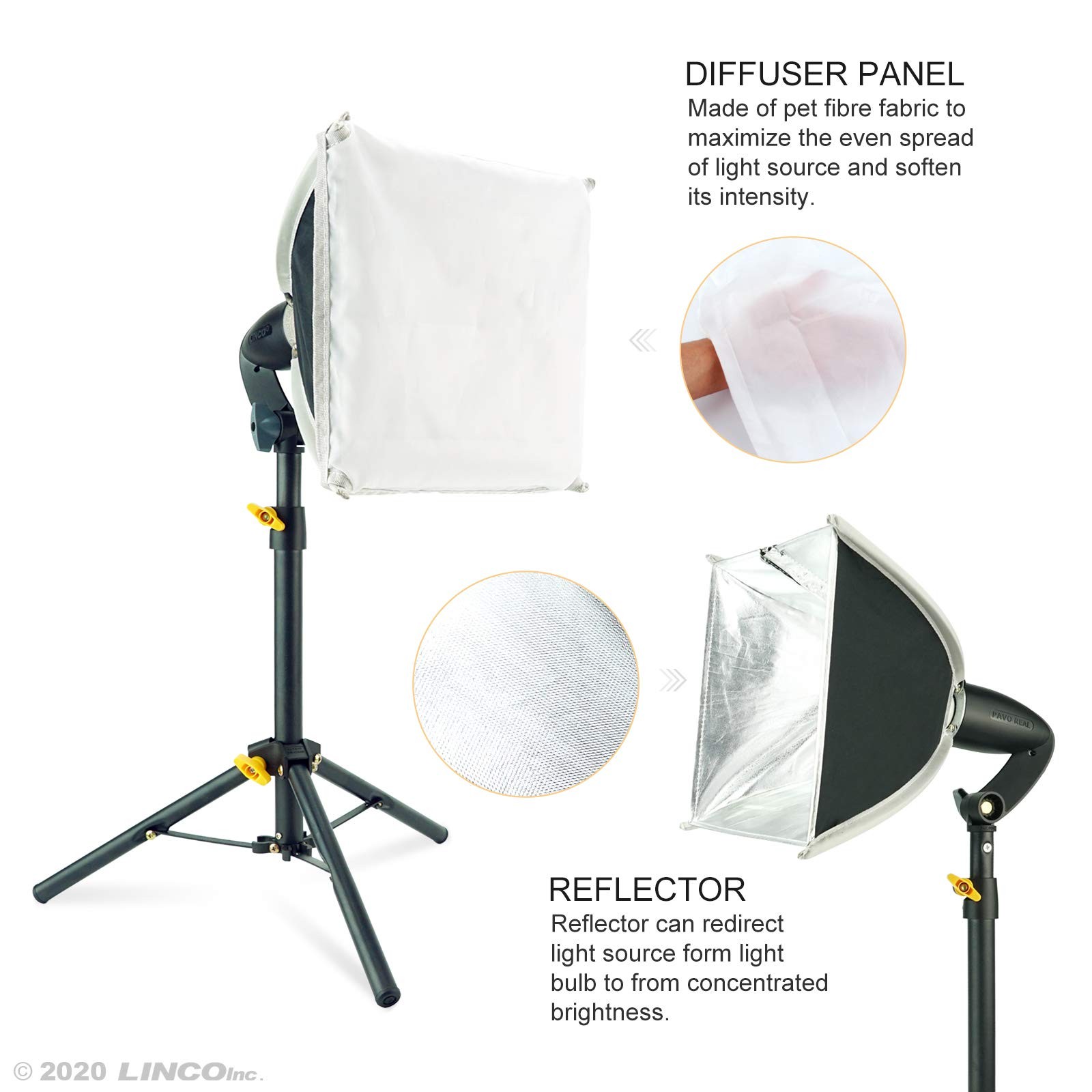 Lincostore Mini Softbox Lighting Kit 8x8inch, Table Top Photography Lighting ...
