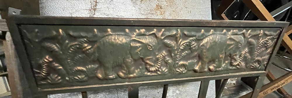 Complete set copper embossed elephants, firewood, stand, deco, Peacock, screen