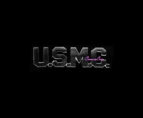 USMC (silvertone script) + a custom promo pin