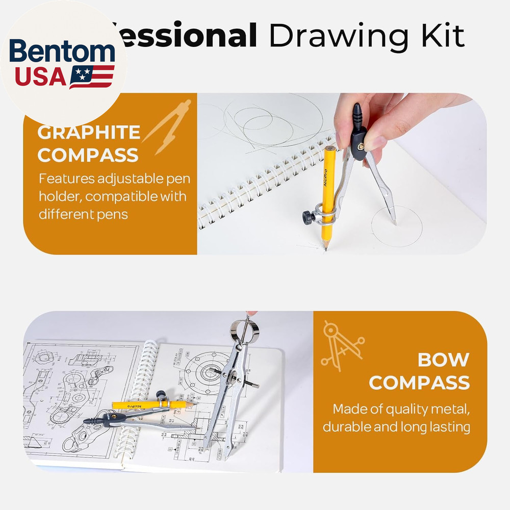 22 PCS Compass Geometry Tools with Case, Drafting Tools Geometry Set with Swing