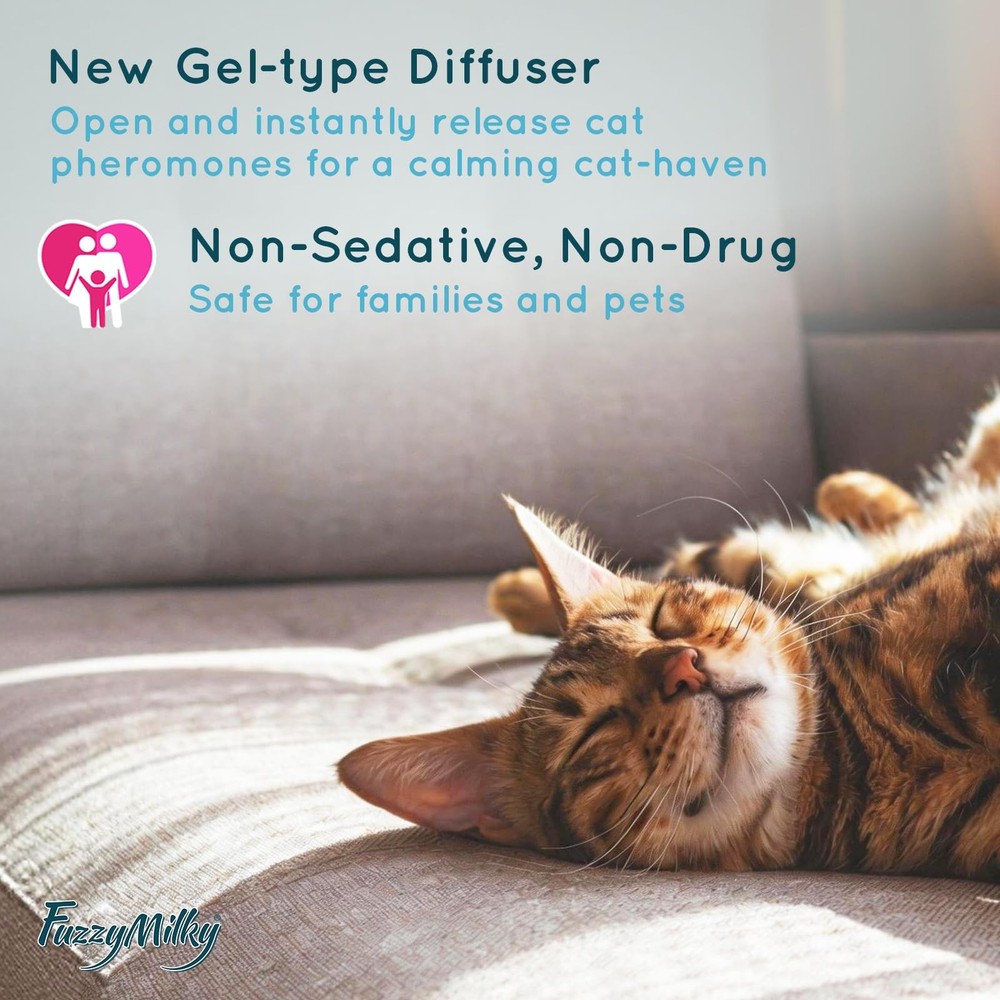 FuzzyMilky Cat Pheromone Calming Diffuser Gel, Unplugged Cordless Cat Calming...