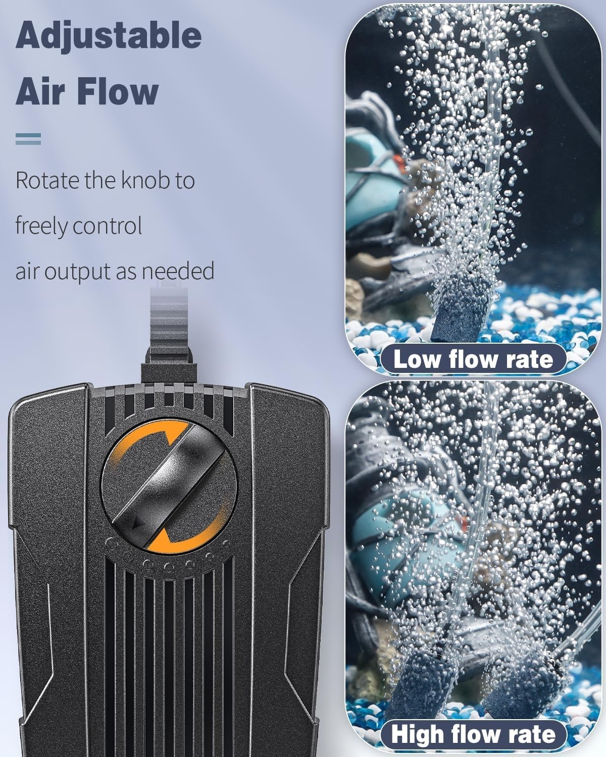 Aquarium Air Pump for 10-200 Gallon Fish Tanks Dual Outlet Adjustable Quiet