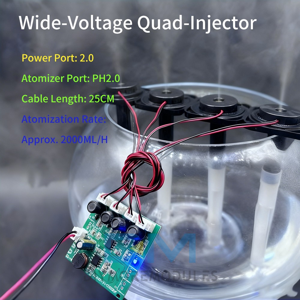 DC6-24V 4-Nozzle Spray Humidifier Atomization Module DIY Ultrasonic Atomizer Kit