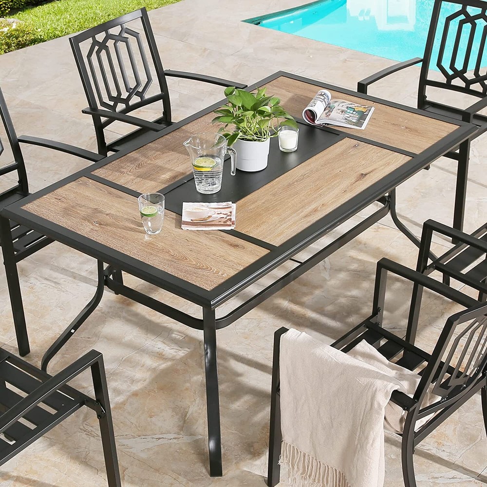 7 Piece Outdoor Dining Sets Patio Chairs Stackable Rectangular Table Patio Sets