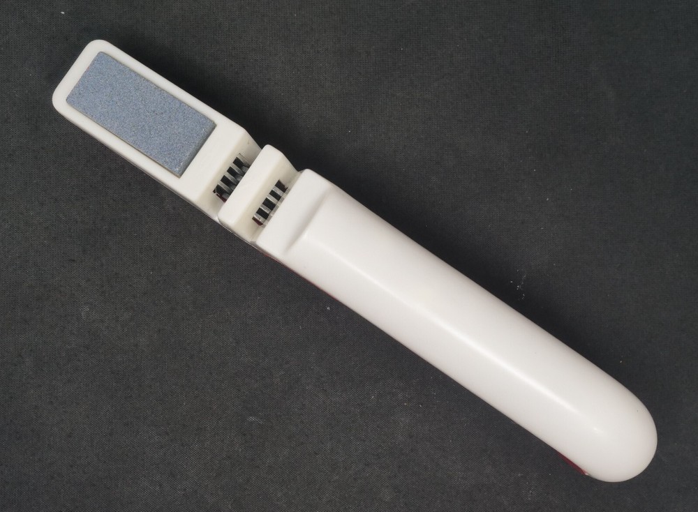 Vintage Red & White Knife Sharpener with Whetstone