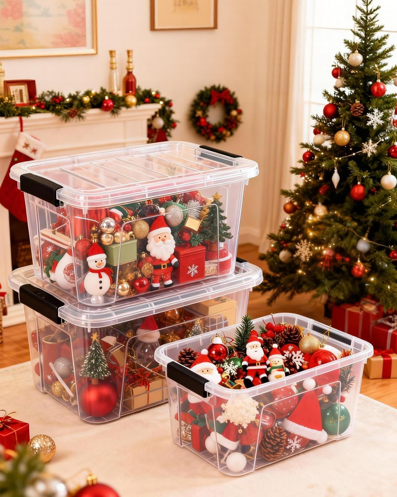 Plastic Storage Bins with Lids 6 Pack, 7 Quart Storage Containers with Black ...