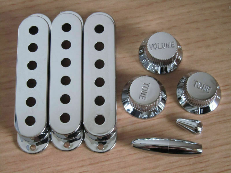 KAISH ST Pickup Covers Strat Style Guitar Knobs Switch,Trem Arm Tips Chrome