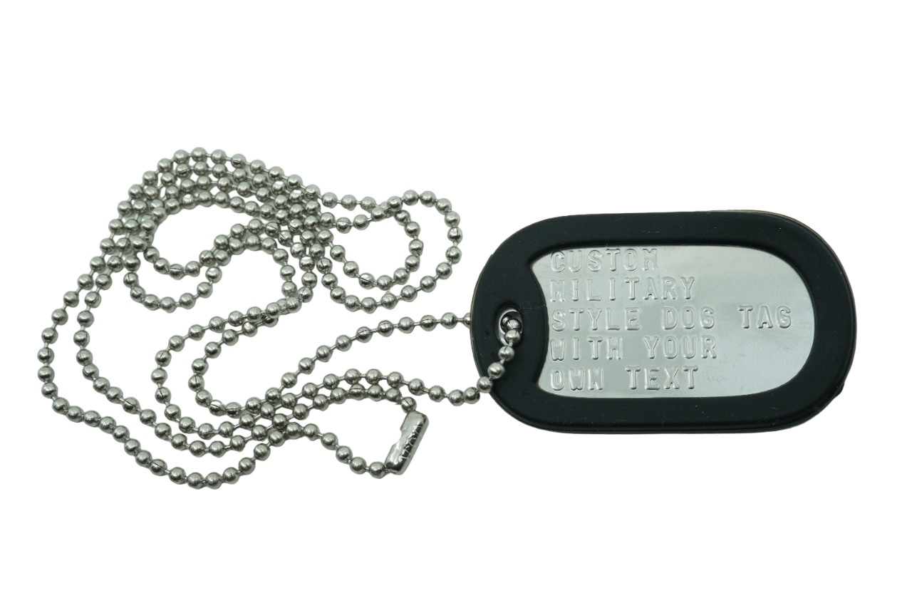 Custom Embossed Single Military Style Stainless Steel Dog Tag 30" Chain Necklace