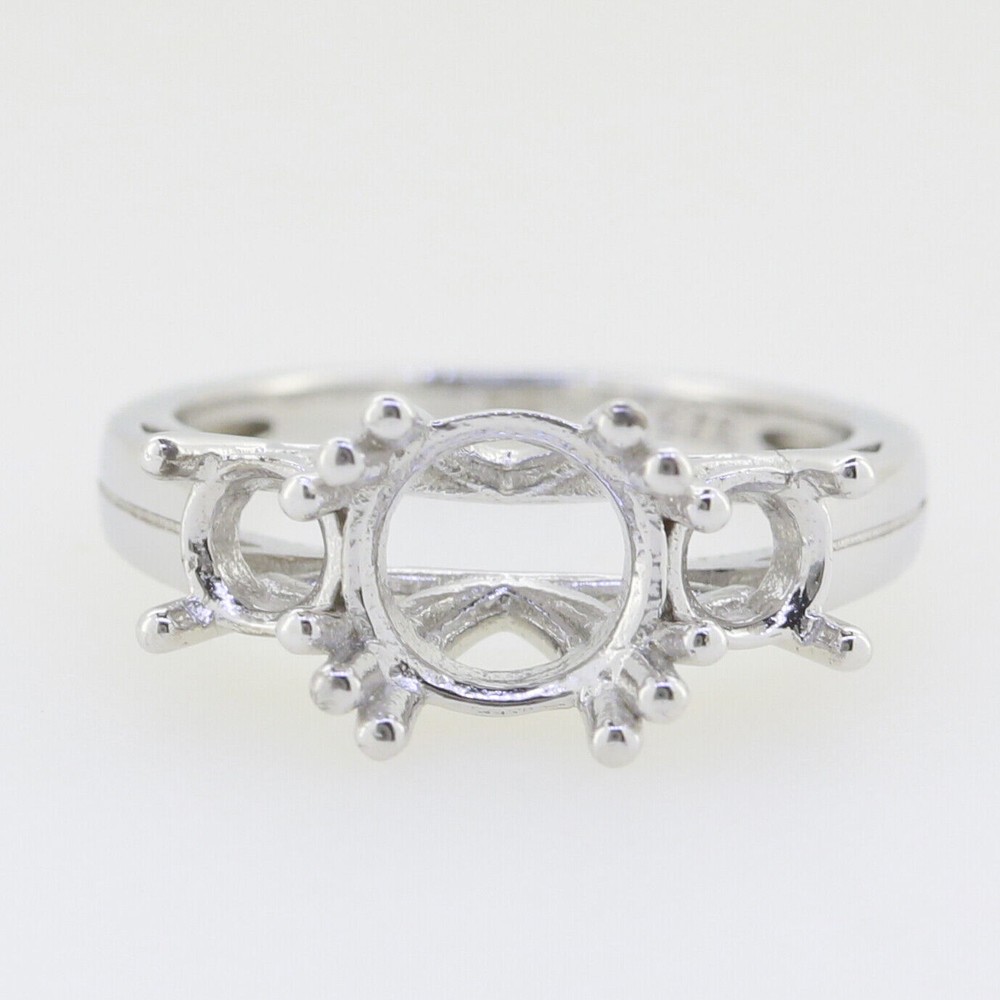 Sterling Silver Semi Mount Ring Setting Round RD 8x8mm 5x5mm 3 Stone Ring