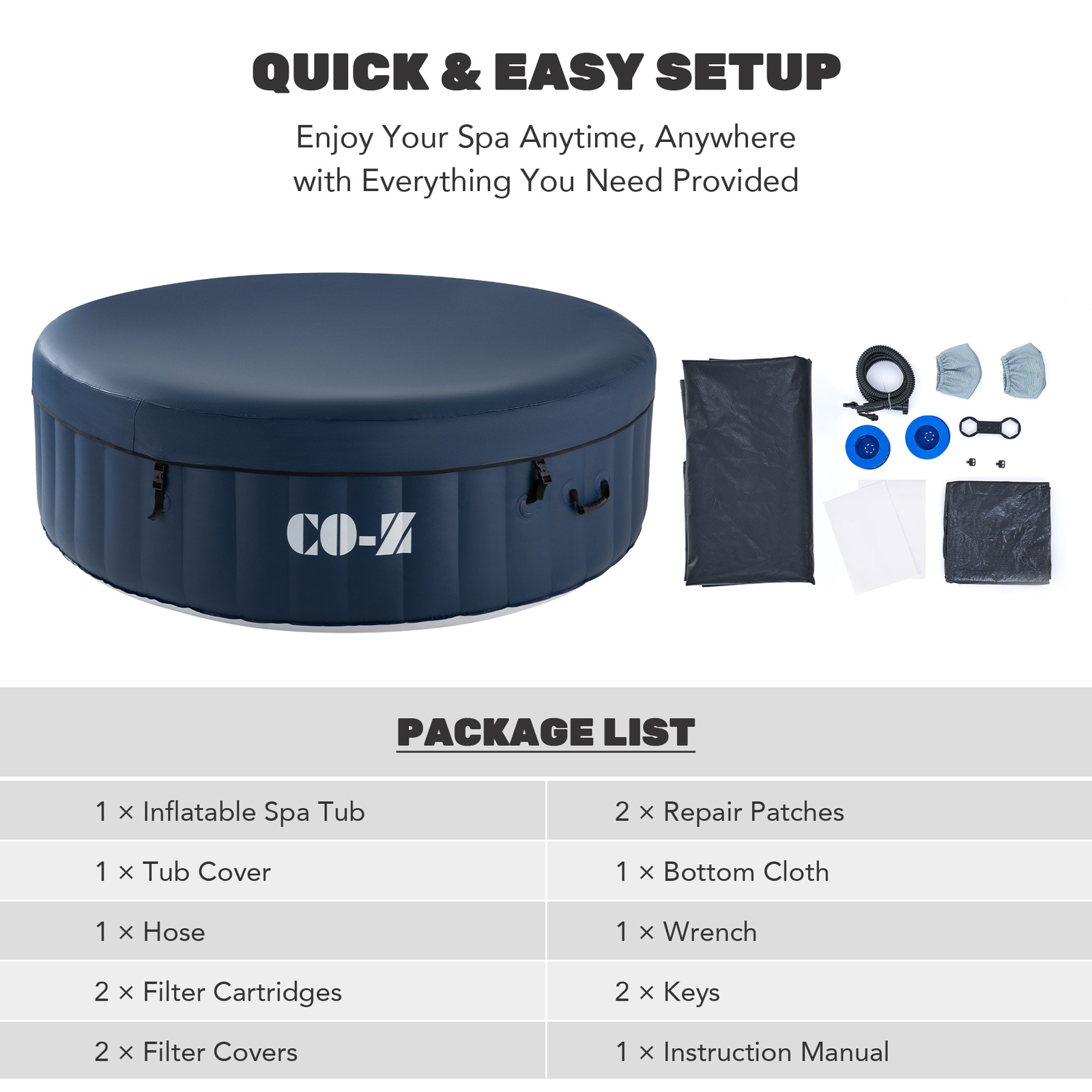 4-Person Inflatable Hot Spa Tub w 120 Air Jet & Cover & Pump Outdoor Round Blue