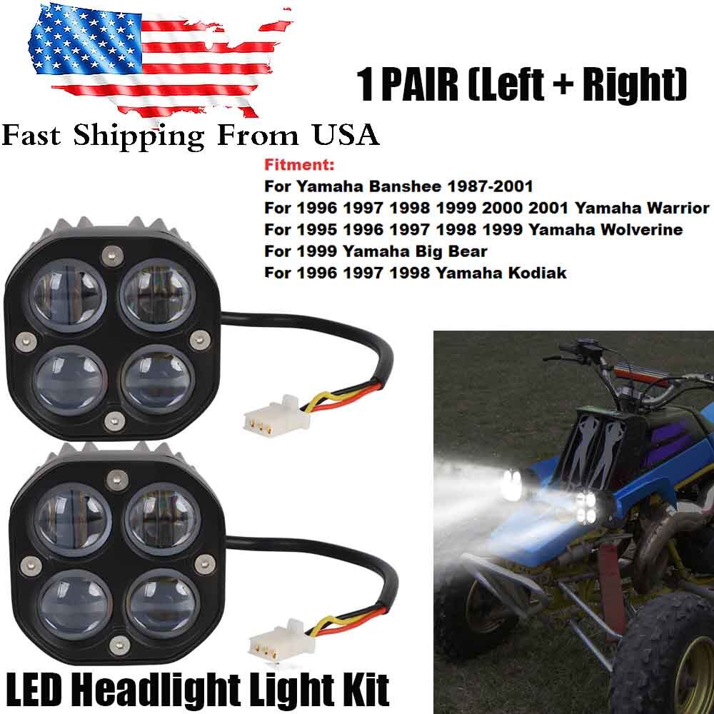 Pair LED Headlights Kit Lens Lights For Yamaha Banshee /Warrior 350 YFZ350 ATV