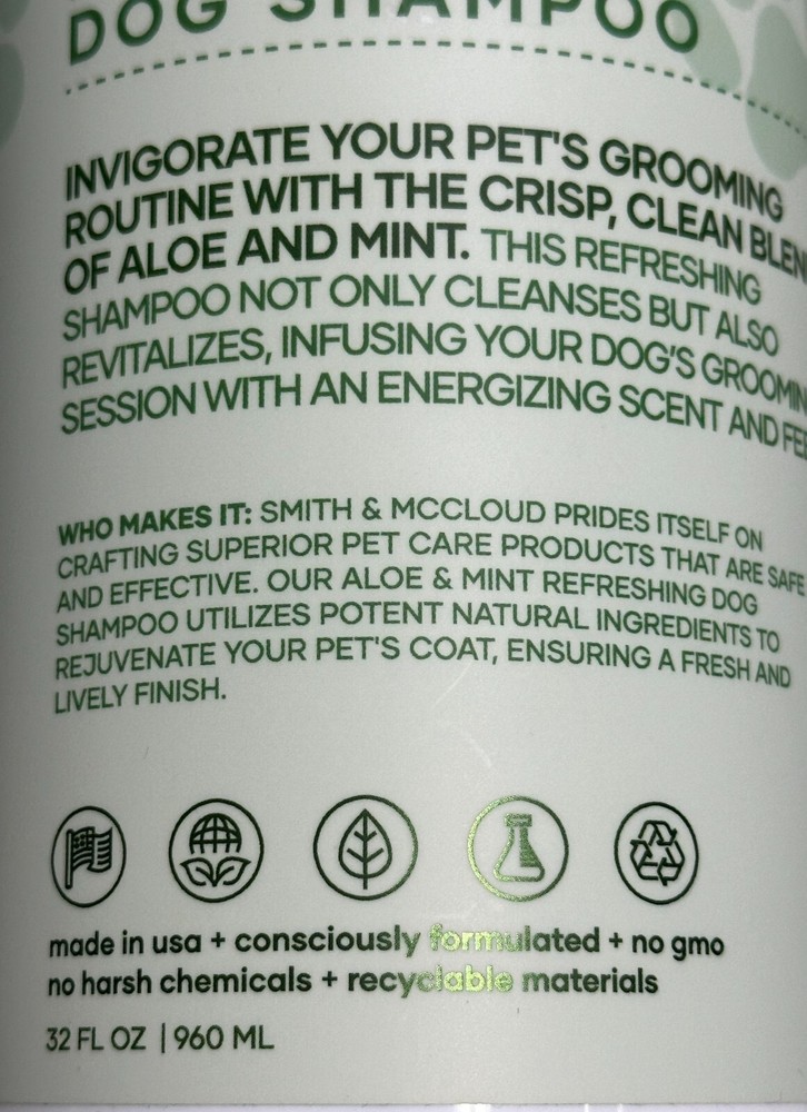 (2-Pack) SMITH & McCLOUD ~ ALOE & MINT Refreshing INVIGORATING DOG SHAMPOO 960ml