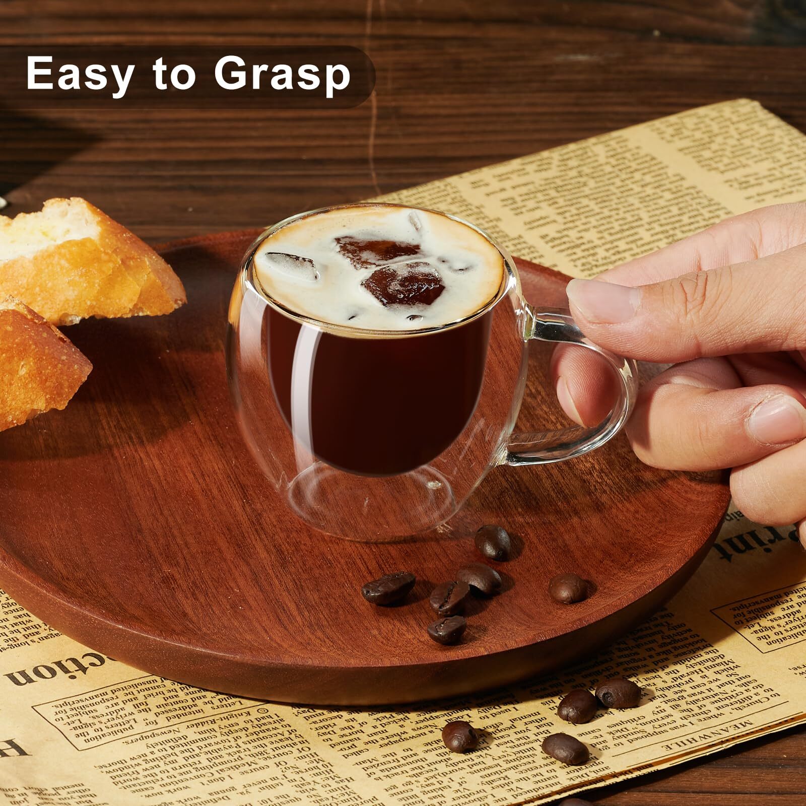 Double Walled Espresso Shot Glass with Handle Set of 2 Espresso Cups