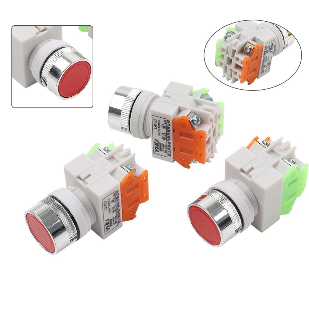 3PCS AC 660V 10A 4pin instantaneous push button switch red