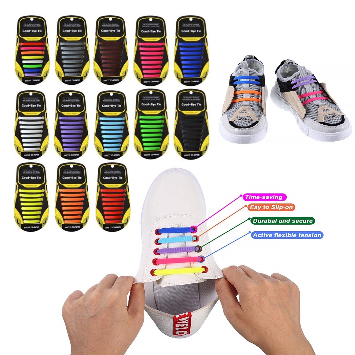 No Tie Shoelaces Elastic Shoe Laces Silicone Rubber For Kids Adults Sneakers