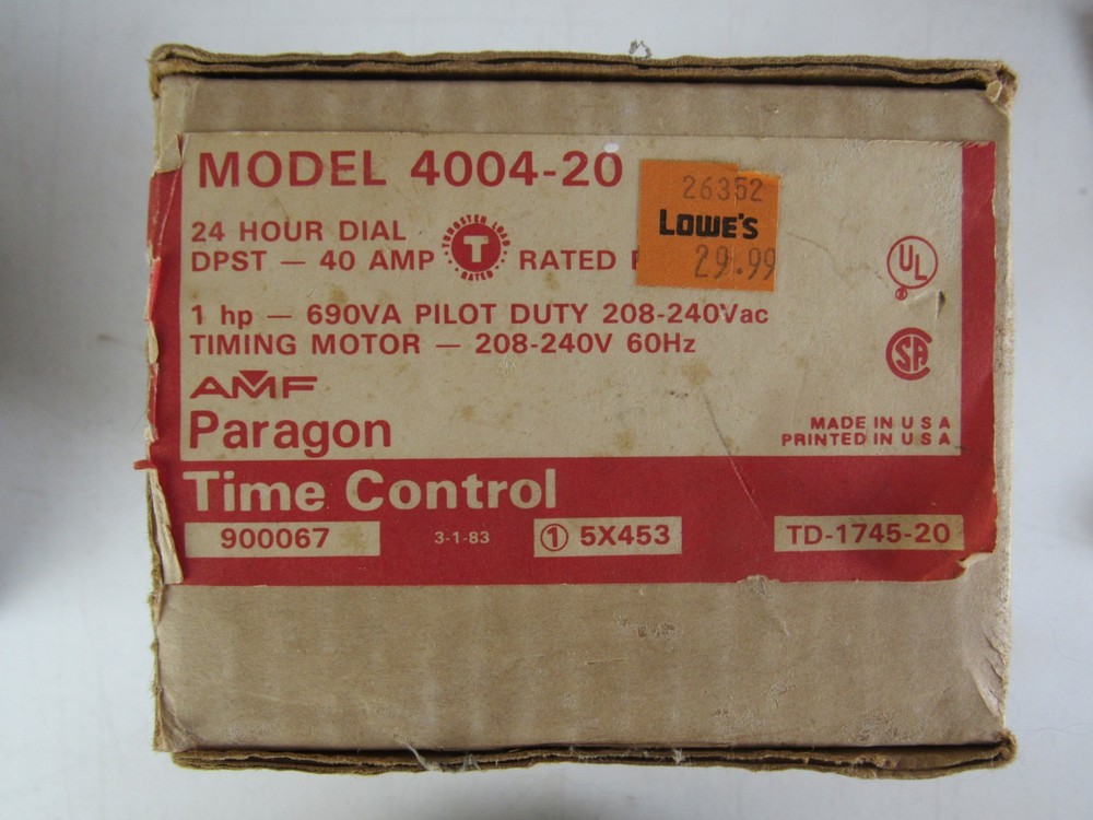 Paragon Time Control Model 4004-20 Original Box & Paperwork